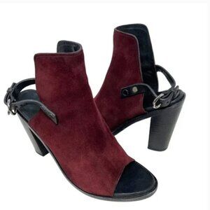 Rag & Bone Wyatt Bordeaux Suede Open Toe Slingback Ankle Bootie - Size 8 EU 38.5